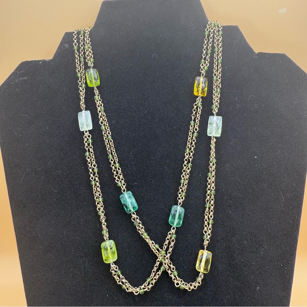 Vintage Monet 36” Gold Tone Necklace Multi Color Glass Beads Chain - Picture 2 of 9